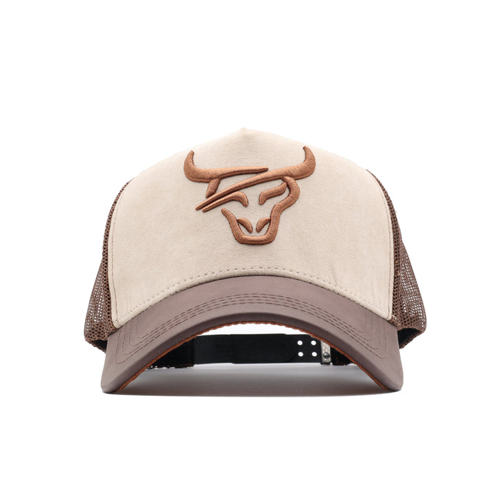 HONKER BULL HAT KHAKI/BROWN LEATHER BRIM - MESH