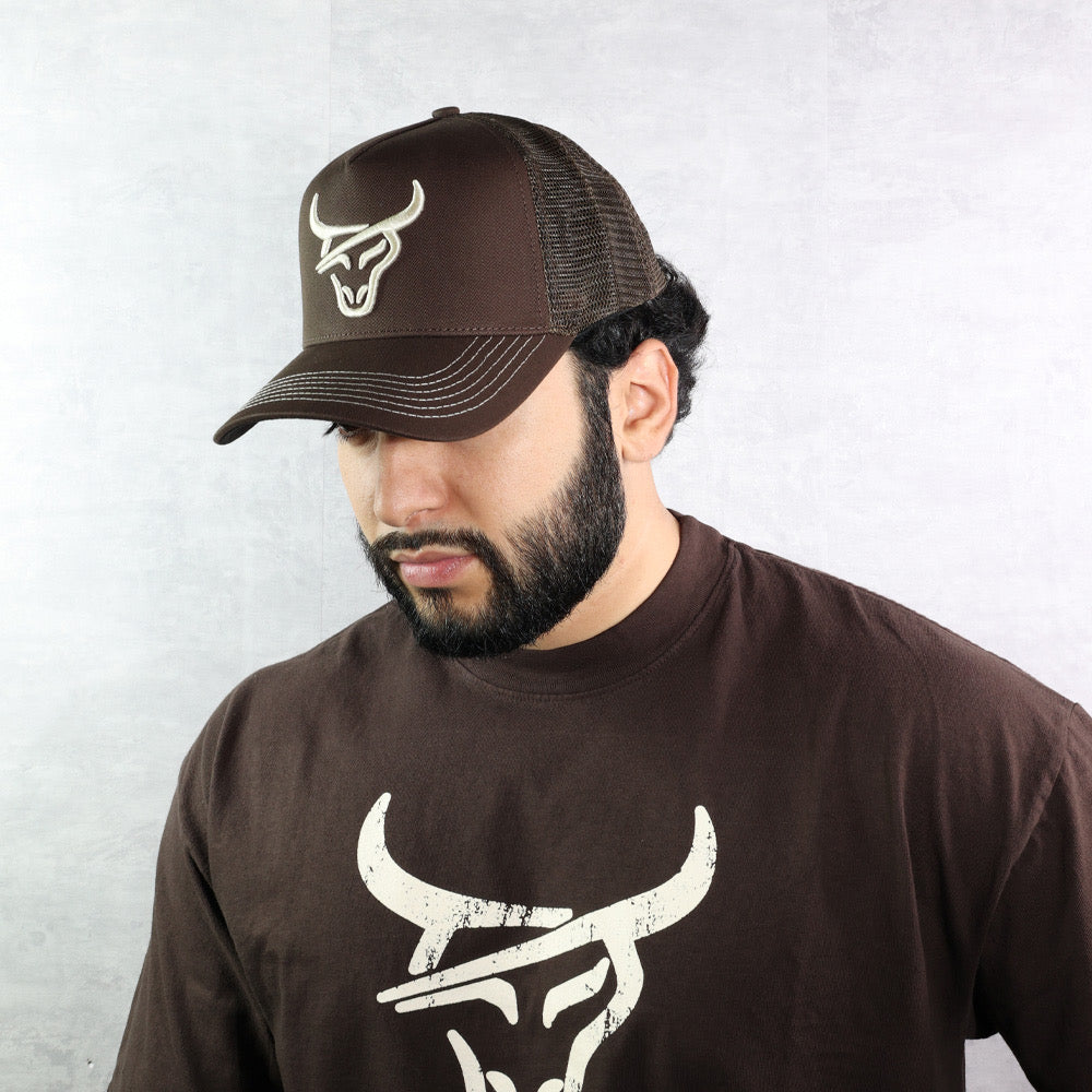 HONKER BULL HAT - BROWN/OFF WHITE LOGO - MESH
