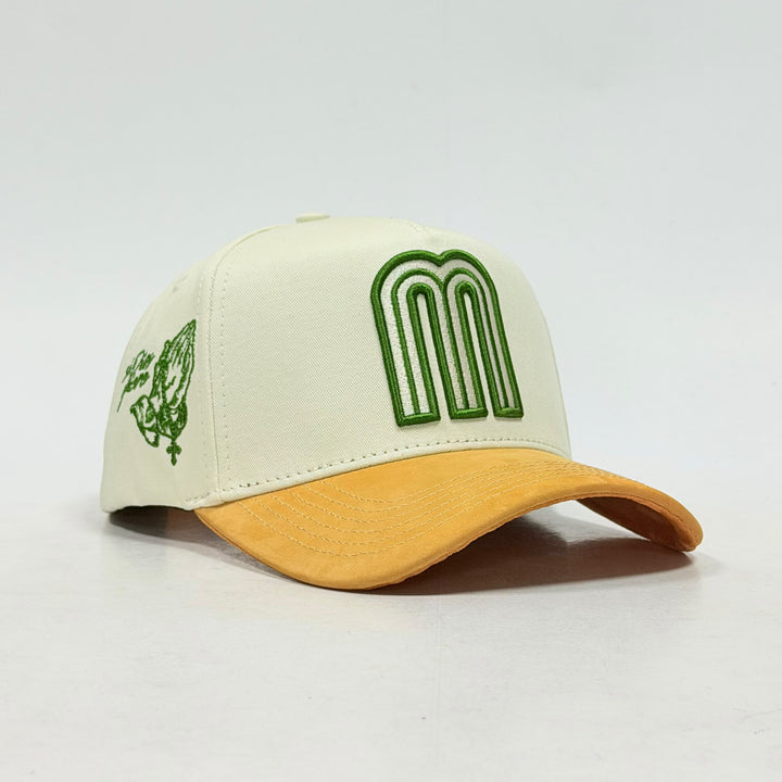 SI DIOS QUIERE HAT - CREAM/GREEN LOGO - LEATHER BRIM