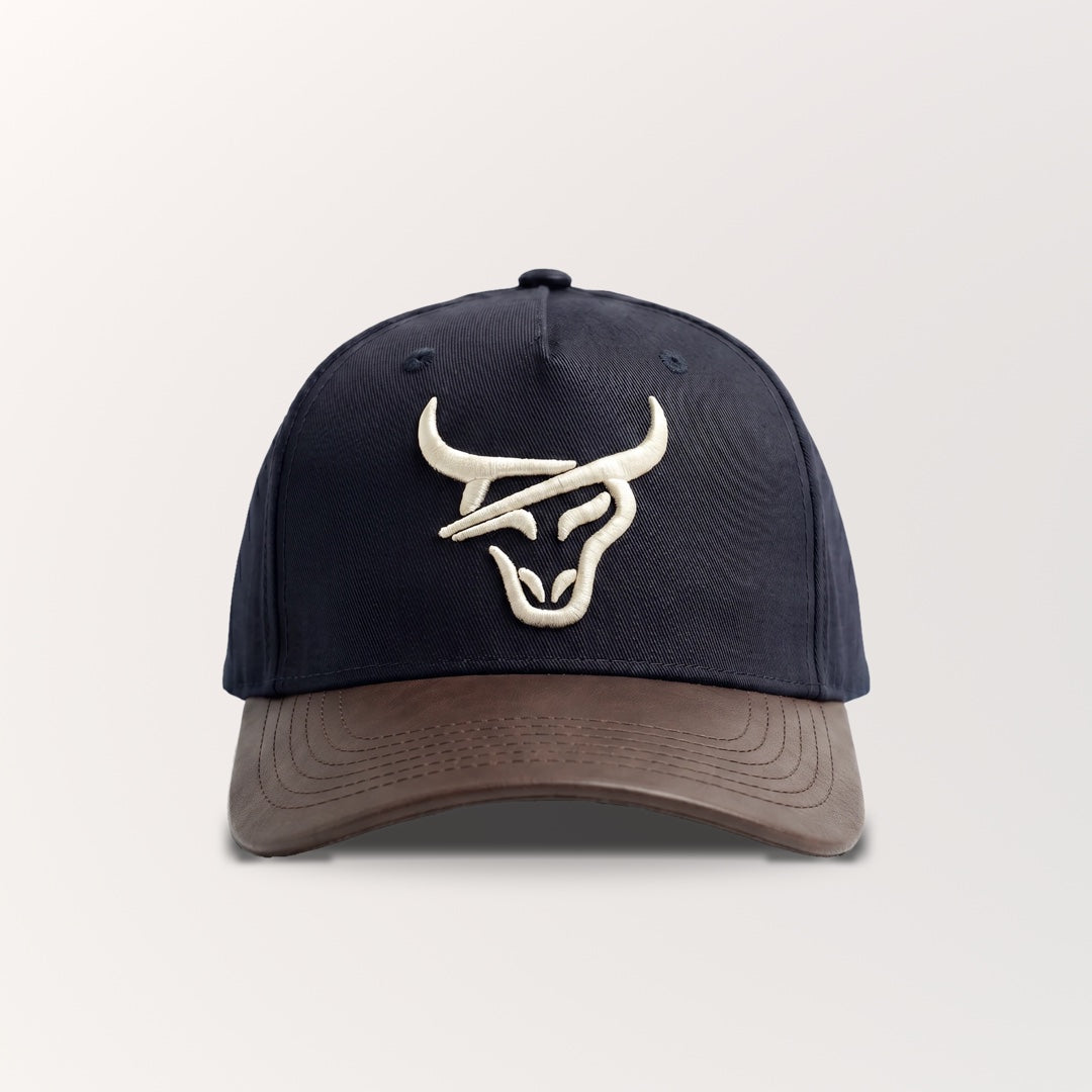 HONKER HAT- BLUE/BROWN - LEATHER BRIM