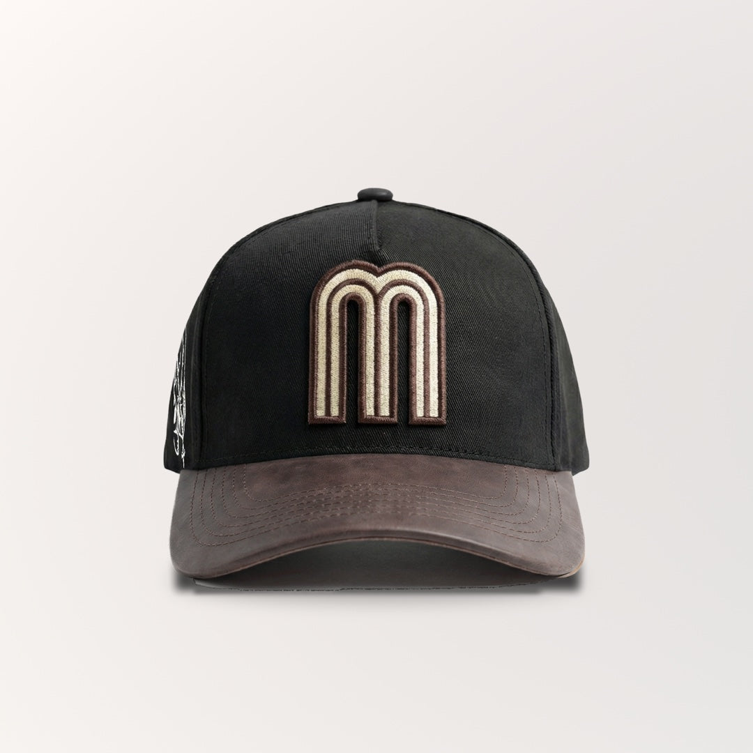 MEXICO SI DIOS QUIERE HAT -BLACK/BROWN LEATHER BRIM
